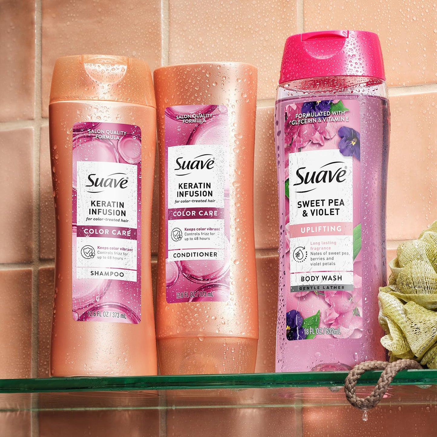 Suave Keratin Infusion Conditioner - pH-Balanced Color Care for Frizz Control | 2-Size Bundle