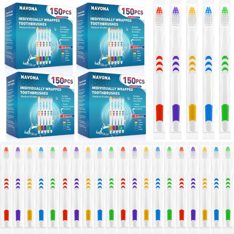 Navona 600 PCS Premium Toothbrushes - Individually Wrapped, Medium Soft Bristles | Ideal for Travel & Donations