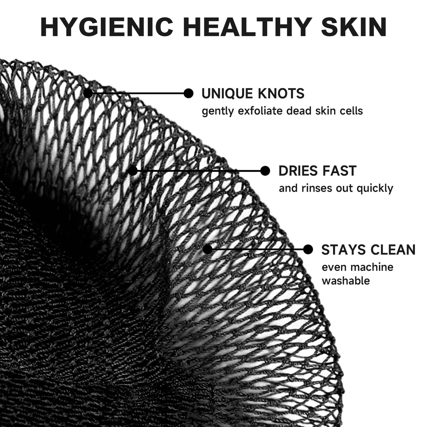 African Net Sponge Authentic,35 inches African Exfoliating Net Sponge,African Wash Cloth for Women and Men,Deep Cleansing,Soft Skin, Suitable for Daily Shower/Bath, Durable & Reusable - Black