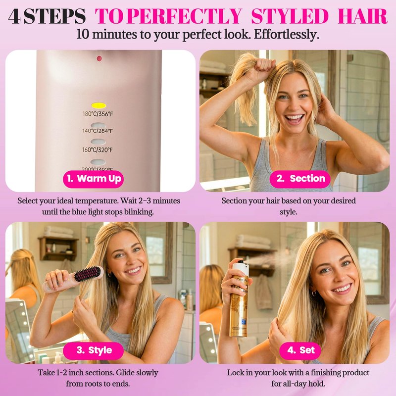 GEVOODIX Cordless Straightening Comb - Hair Straightening Brush for Short Hair - Mini & Portable Travel Heated Brush, Styling Tools