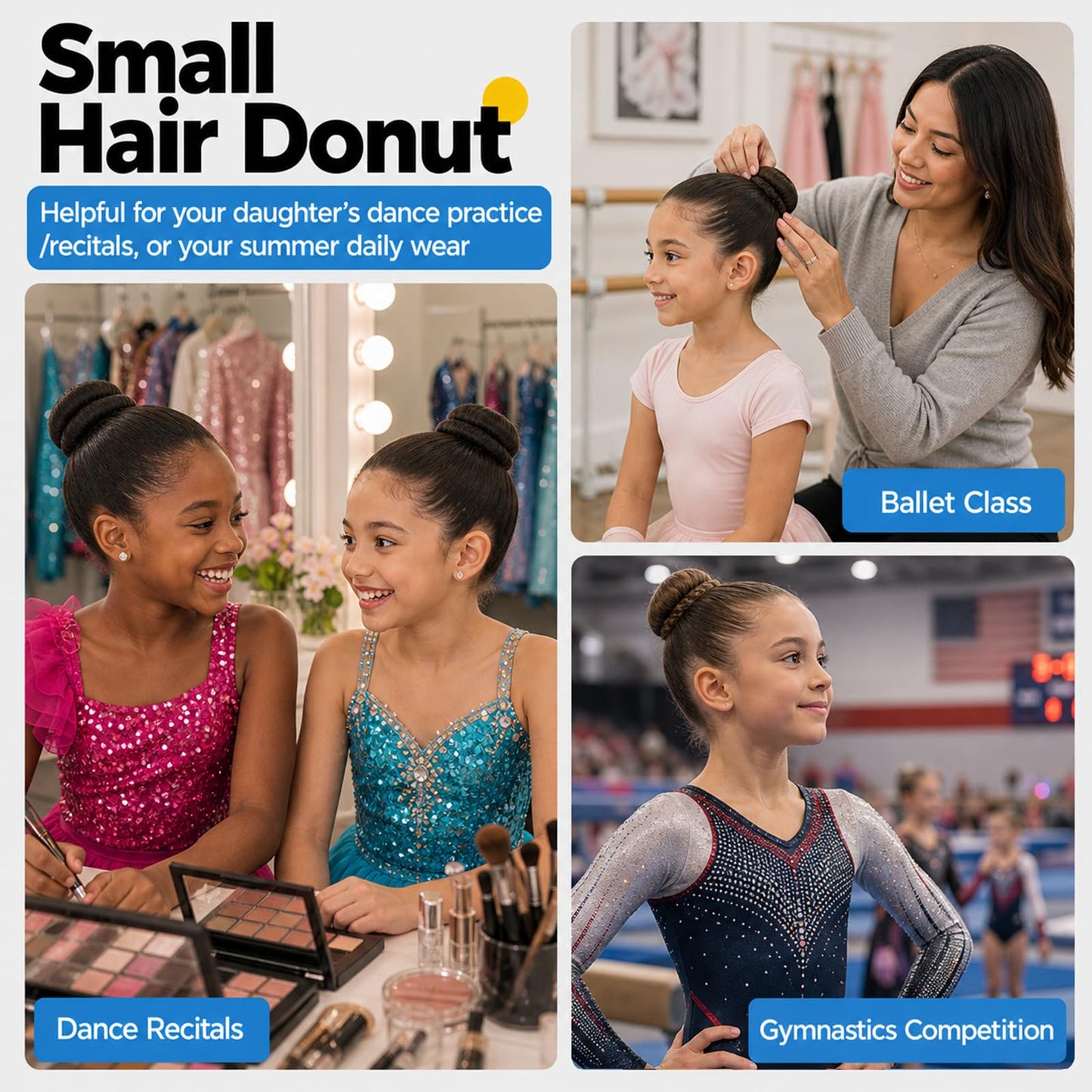 whisrvival 6pcs Small Hair Donut Bun Maker for Thin Fine Hair That Won't Slip, 30-Second Chignon Ring for Ballet Dancers Practice, Stays Hidden | Includes 5 Hair Ties and 20 U Pins (Black)