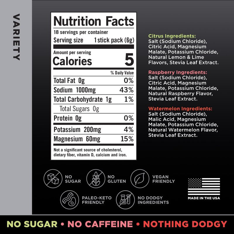 LMNT Zero Sugar Electrolytes - Variety Pack Bundle | Drink Mix | 18-Count
