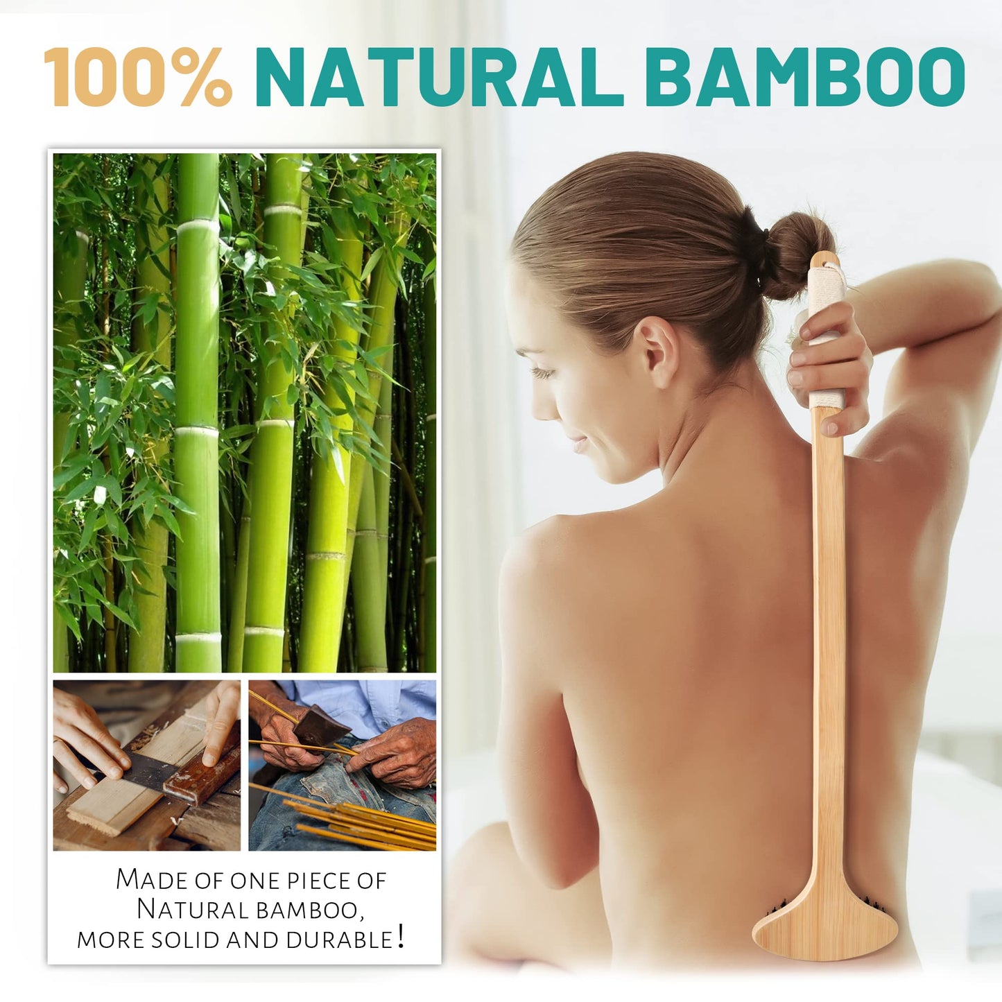 NURENDER 22" Oversized Back Scratcher, Bamboo Body Scratcher for Men and Women, Curved Backscratcher with Long Handle and Wide Nylon Brush Head for Itching Relief, Great for Elders, Pregnant Women