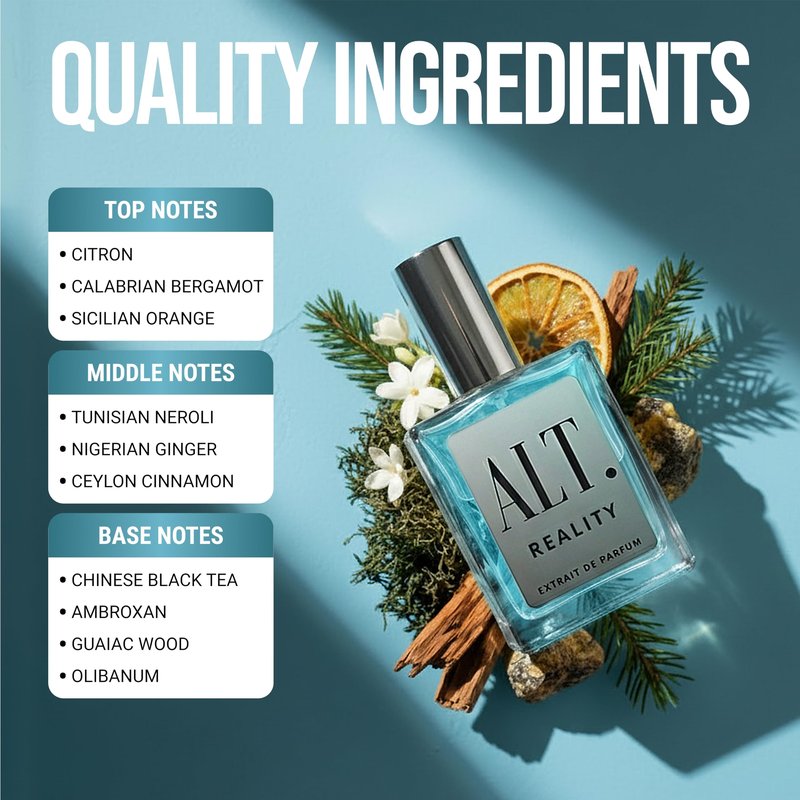 ALT. FRAGRANCES Reality – Inspired by Imagination Perfume for Men, Extrait de Parfum, Long Lasting Citrus Ginger Fragrance, Fresh Spicy Scent, Travel Size Luxury Men's Fragrances, 60ml