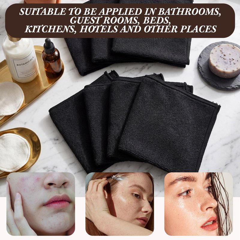 Newwiee 40 Pcs Wash Cloth Bulk Cotton Bath Hand Face Washcloths Soft Quick Drying Towel for Women Bathroom Washing Body Viscose Fiber Multipurpose Fingertip Rags (12 x 12 Inch,Black)