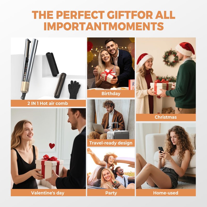 Hair Straightener 3 in 1 Wet to Dry High-Speed Airflow, Air Straightener Hair Dryer 2 Interchangeable Tool, No Heat Damage LCD Display Auto Shut-Off for All Hair Types