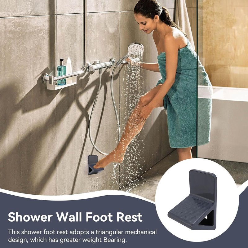 Agatige 2PCS Shower Wall Foot Rest, No Drill Triangular Suction Step for Shower Pedicure Stand Bathroom Pedal for Shaving Legs, Pregnant Woman Shower(Gray)