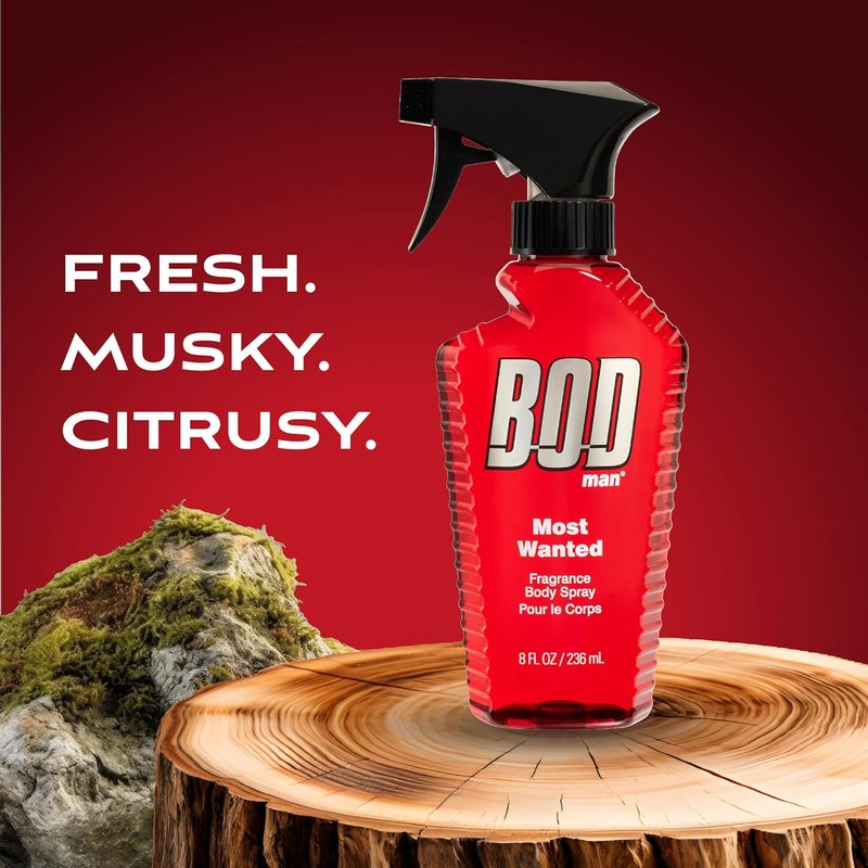 BOD man Fragrance Body Spray, Really Ripped Abs 8 Fl Oz & Most Wanted 8 fl oz (Pack of 1)
