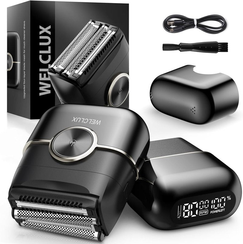 Rechargeable Electric Razor for Men - Mini Foil Shaver with 4 Floating Blades | Dual-Speed, LED Display, 120Min Runtime, IPX7 Waterproof
