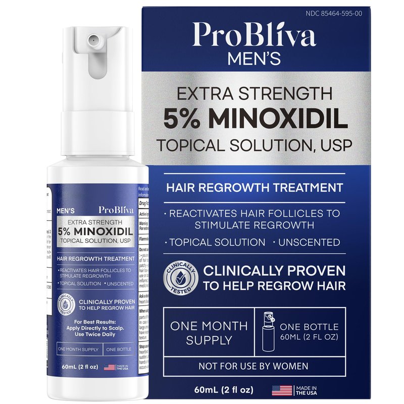 ProBliva 5% Minoxidil for Men Spray: Extra Strength 5% Minoxidil Topical Hair Growth Treatment - Clinically Proven Solution for Hair Loss & Thinning - Made in USA (2 Fl Oz (Pack of 1))