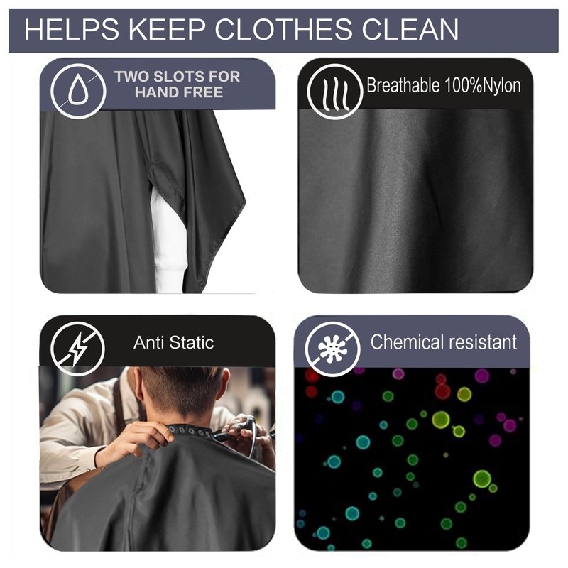 Salon Professional Barber Cape with Multi Position Snap Closure Hair Cutting Kits Thin Hairdressing Capes for Unisex 47” * 56”