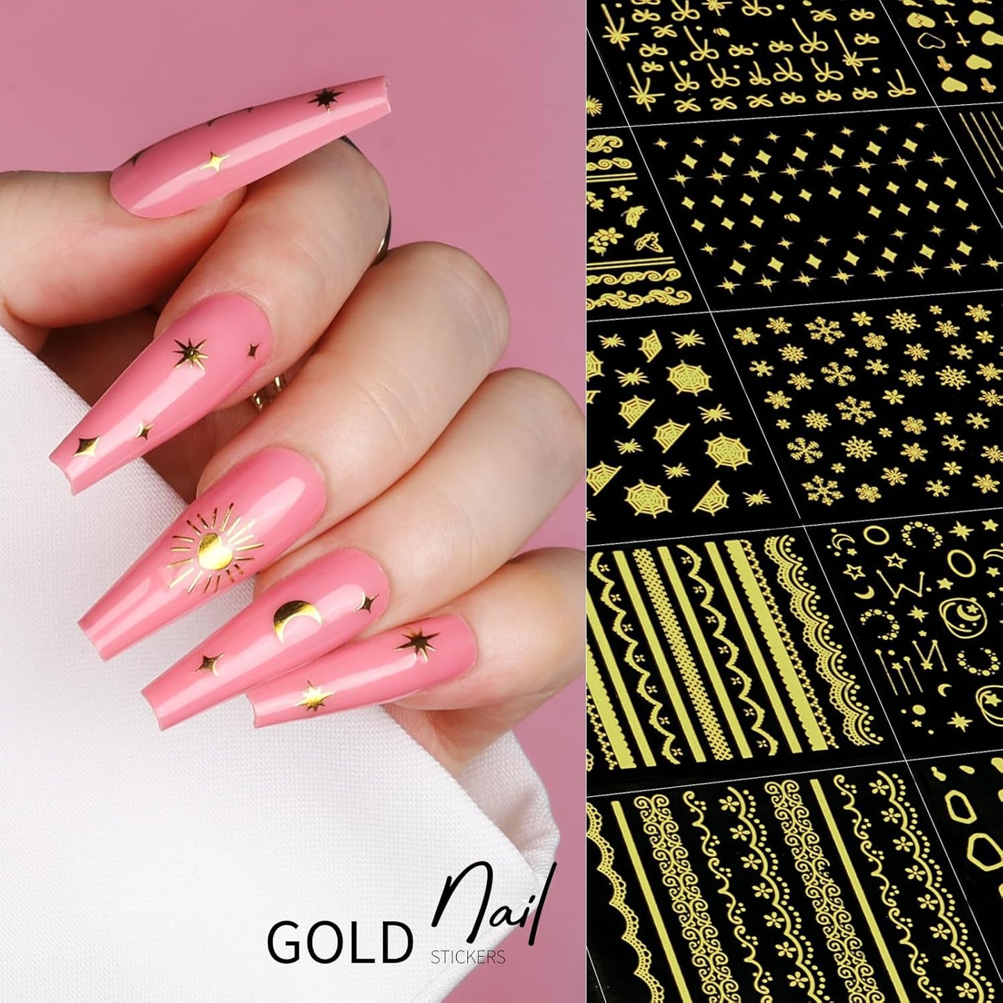 Teenitor Nail Stickers - 50 Sheets of Gold Floral Nail Art Decals for Creative Designs | Perfect for Women, Girls, and Kids