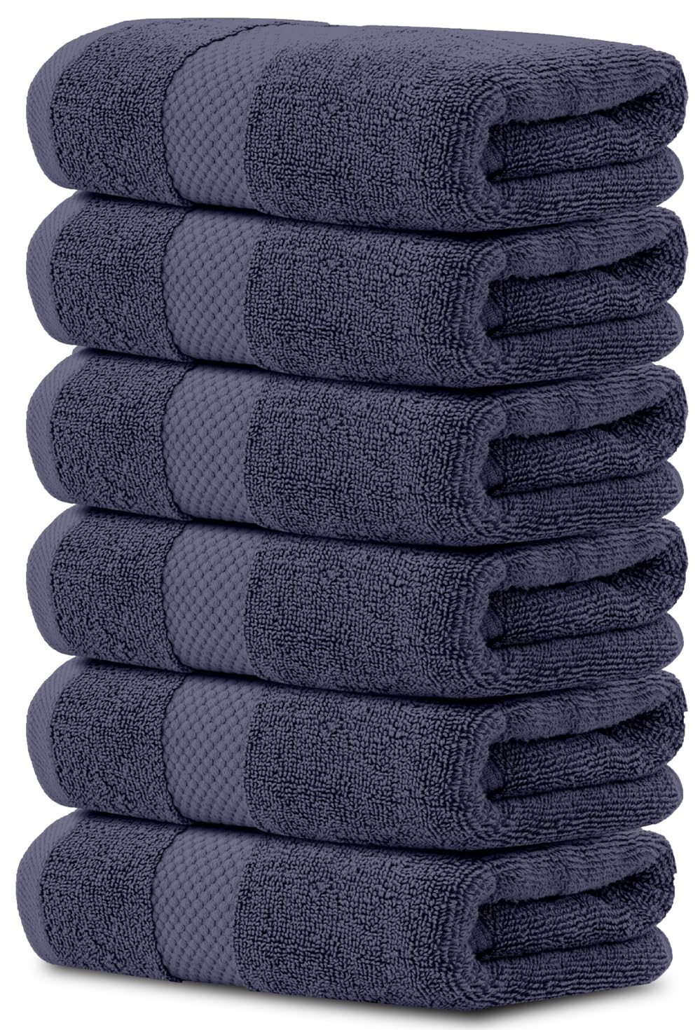 White Classic Luxury Navy Blue Hand Towels - Soft 100% Turkish Cotton | Highly Absorbent Hotel spa Bathroom Towel Collection | 16x30 Inch | Set of 6