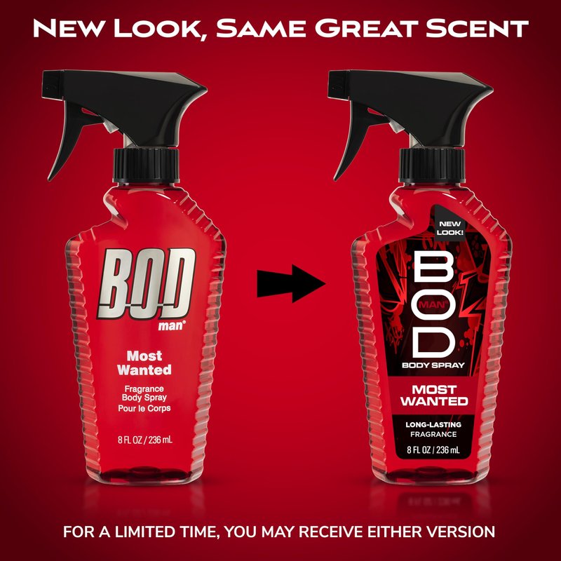 BOD man Fragrance Body Spray, Most Wanted, 8 fl oz (Pack of 2)