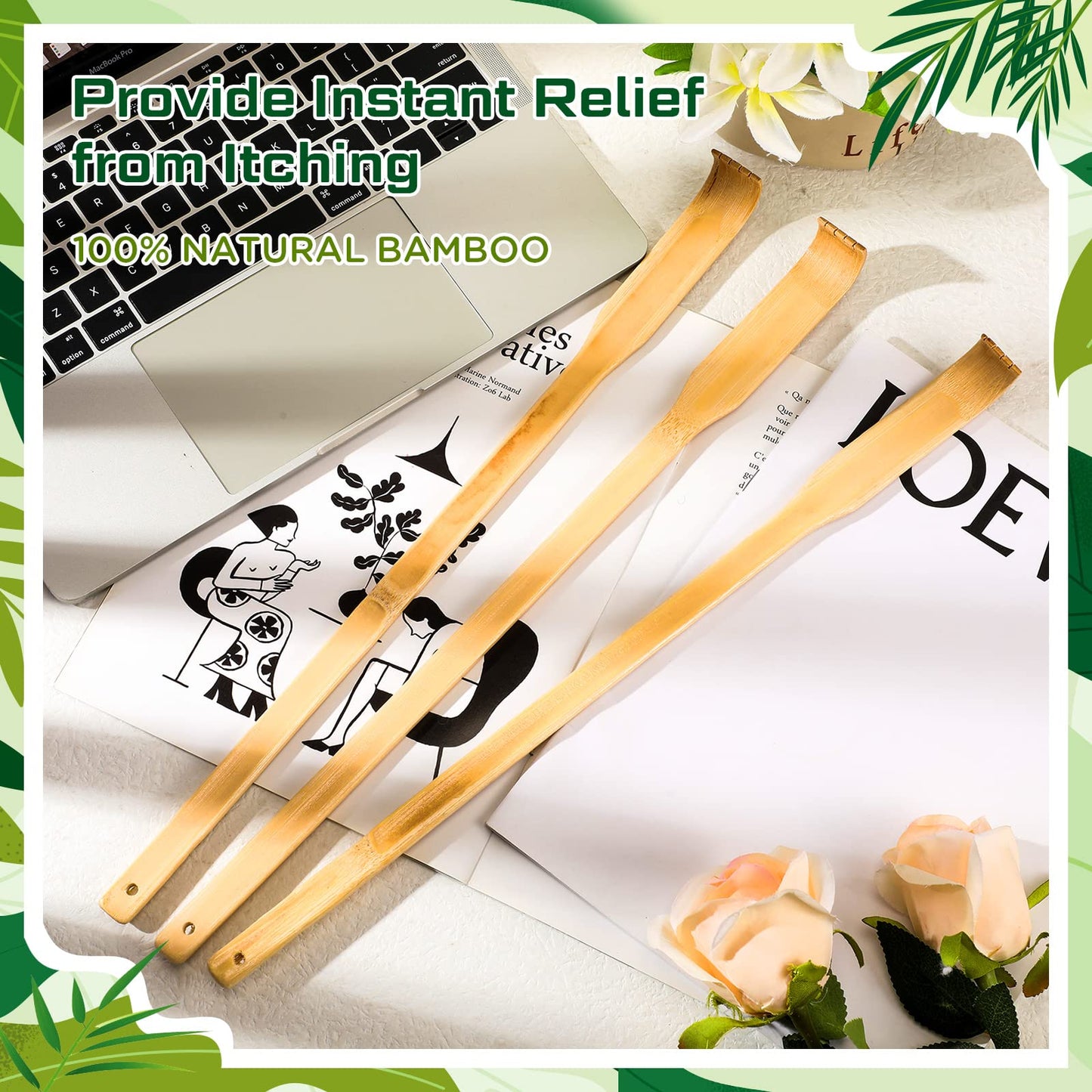 Yinkin 24 Pieces Bamboo Back Scratcher Bulk Long Manual Back Massager Traditional Wooden Back Scratcher for Itching Relief and Body Massage Elderly Men Women Christmas Gifts for Nursing Home