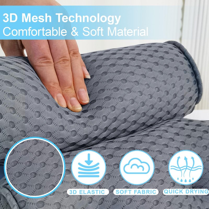 AEROiVi Luxury Bath Pillows for Tub，Bath Pillow Bathtub Pillows for Head and Neck Support Bath Cushion Made from Soft Spacer Mesh Material with Suction Cups,Gray