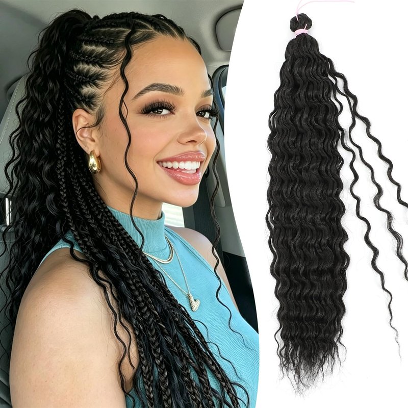 HUA Boho Braiding Hair - 20 Inch Deep Wave Bulk Human Hair Mix | 130g Natural Black for Knotless Braids