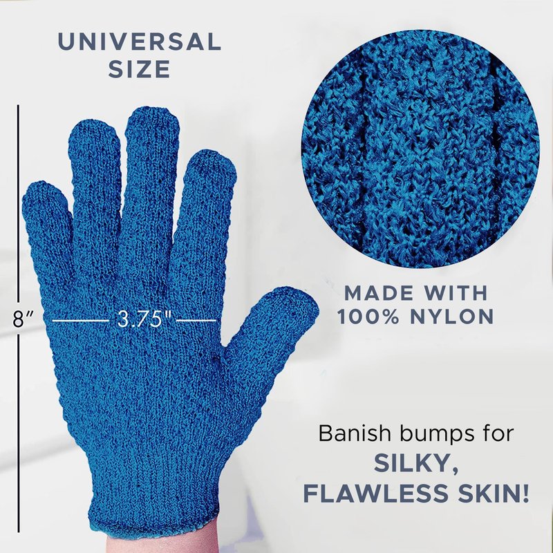 Exfoliating Glove (4 pcs, 2 Pairs) - Heavy Shower Gloves for Body Scrub, Exfoliates & Removes Dead Skin