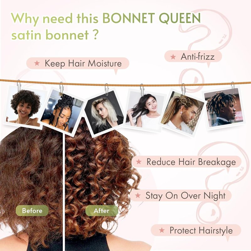 Silk Bonnet for Sleeping | Adjustable Satin Night Cap for Curly Hair - Cream Pink