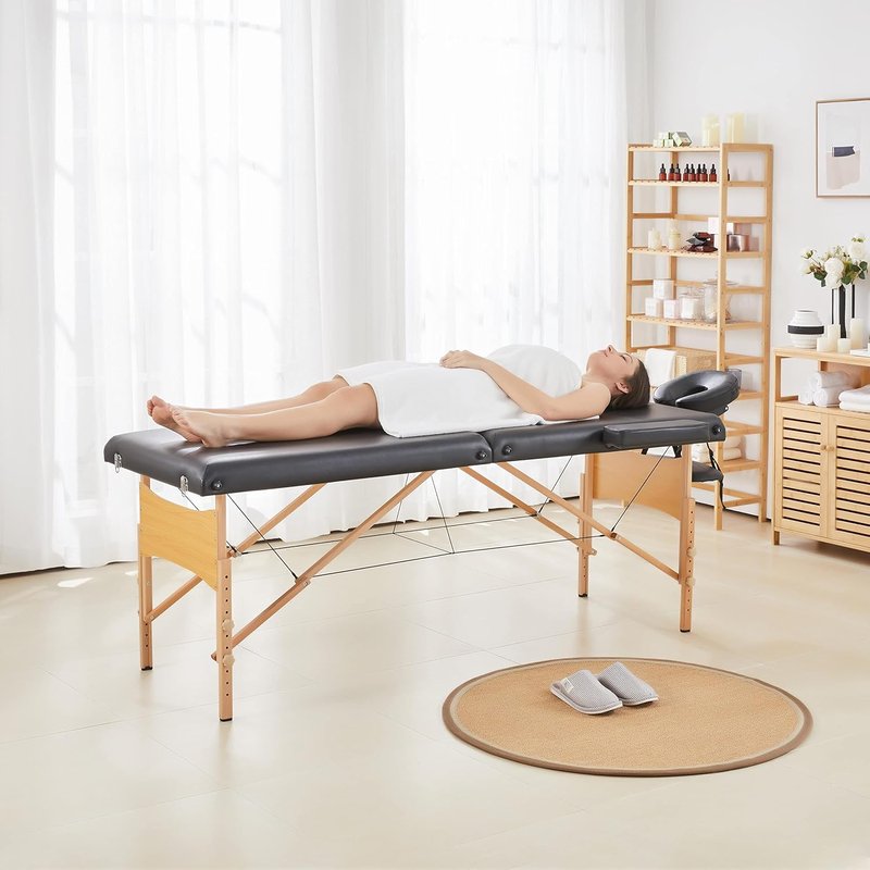Portable Massage Table - Adjustable 2-Fold Spa Bed with Non-Woven Bag | 28-Inch, Black