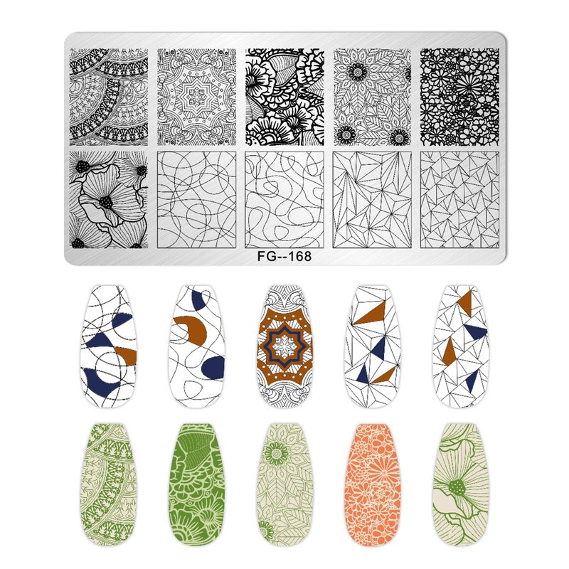 AddFavor Nail Stamper Kit 7pcs Nail Stamping Plates Geometric Mandala Flower Nail Stencils with 2 Stamp and 2 Scraper for Home Salon Manicure Design Supplies Tools