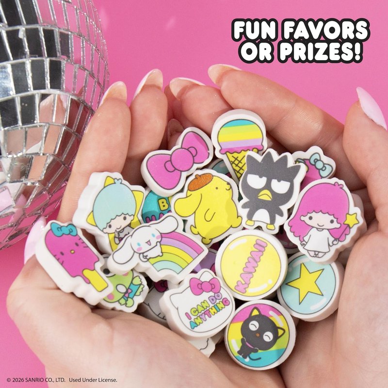 Hello Kitty® and Friends 25 Mini Erasers, Includes Cute Sanrio Erasers with My Melody, Cinnamoroll, Keroppi, Chococat, Pompompurin & More, Kawaii Sanrio Merch, Office & School Supplies