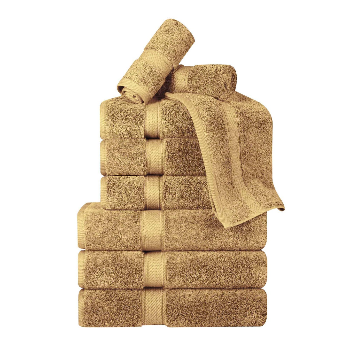 Superior Egyptian Cotton Pile 9 Piece Towel Set, Includes 3 Bath, 3 Hand, 3 Face Towels/Washcloths, Ultra Soft Luxury Towels, Thick Plush Essentials, Guest Bath, Spa, Hotel Bathroom, Toast