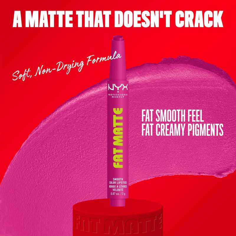 NYX PROFESSIONAL MAKEUP Fat Matte Lipstick, Pigmented, Smoothing, & Non-Drying Lip Crayon, Long Lasting Lip Makeup, Vegan & Cruelty Free - Fluffy Fuchsia (Fuchsia)