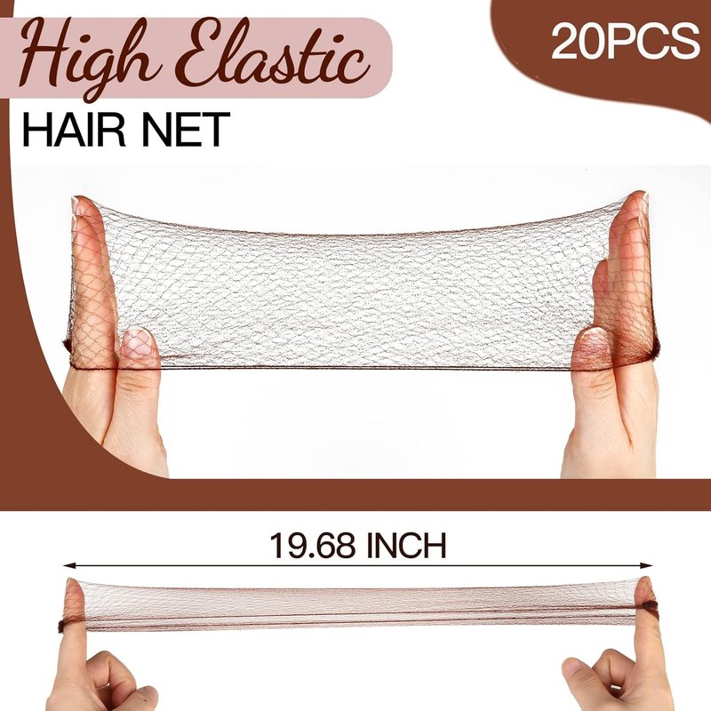 Hair Accessories Set - 20PCS Mesh Hair Nets & 40PCS U Shaped Hair Pins for Women | Brown, 20" & 2.4" Sizes