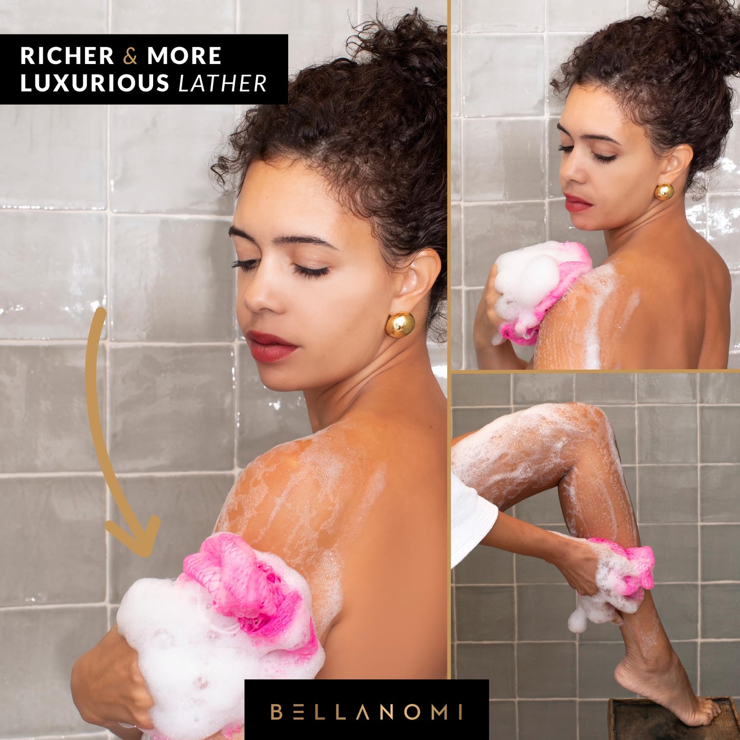BELLANOMI African Exfoliating Net Sponge 2-Pack Sapo – Authentic & Ethically Sourced, 45" Long Back Scrubber, Quick-Dry 100% Nylon, Gentle Exfoliation Great for Daily Use (Navy Blue & Pink)