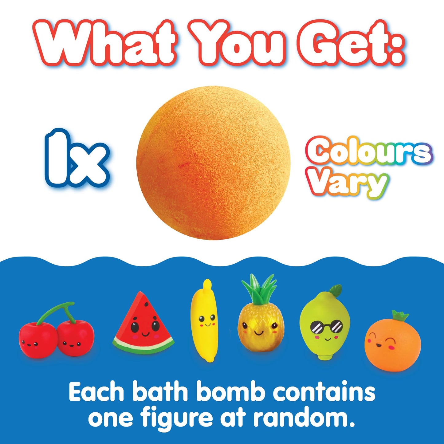 Zimpli Kids Large Fruity Surprise Bath Bomb, 1 of 6 Surprise Fruity Toys to Collect, One per Baff Bomb, Pocket Money, Bath Bomb Gift for Children, Collectable Figures