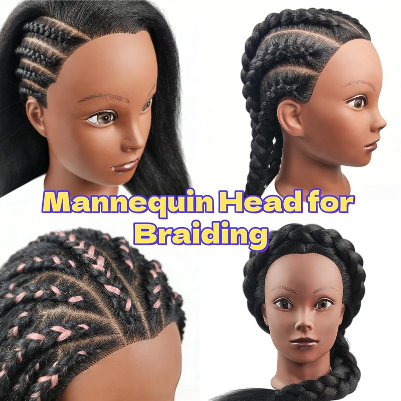 Czrleaty African Mannequin Head for Braiding, Black Mannequin Head with Hair - 21" Training Doll Head for Kids Hair Styling or Braiding Practice