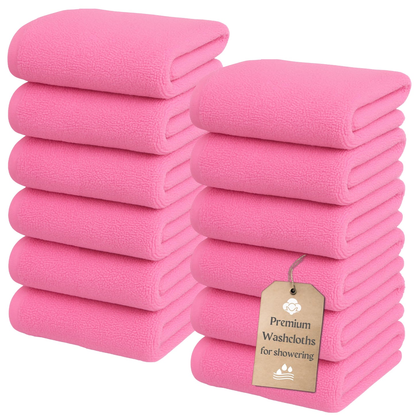 The Towels Haven Luxurious Wash Cloths for Showering [13x13] - Thick, Soft, 100% Cotton Washcloths [Pack of 12] Absorbent Face Towels for Bathroom, Gym, and Spa Ideal for Daily Skincare (Pink)