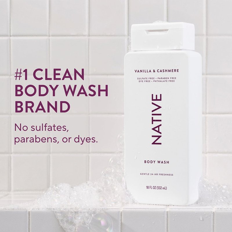 Native Body Wash Contains Naturally Derived Ingredients | For Women & Men, Sulfate, Paraben, & Dye Free Leaving Skin Soft and Hydrated |Vanilla & Cashmere 18 oz