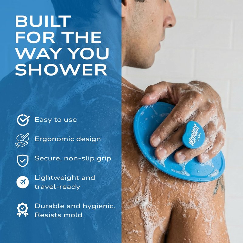 Insanely Clean Silicone Body Scrubber for Men, Premium Exfoliating Shower Scrubber with Soft Silicone Bristles, Hygienic Loofah Alternative, Non-Slip Grip, for All Skin Types