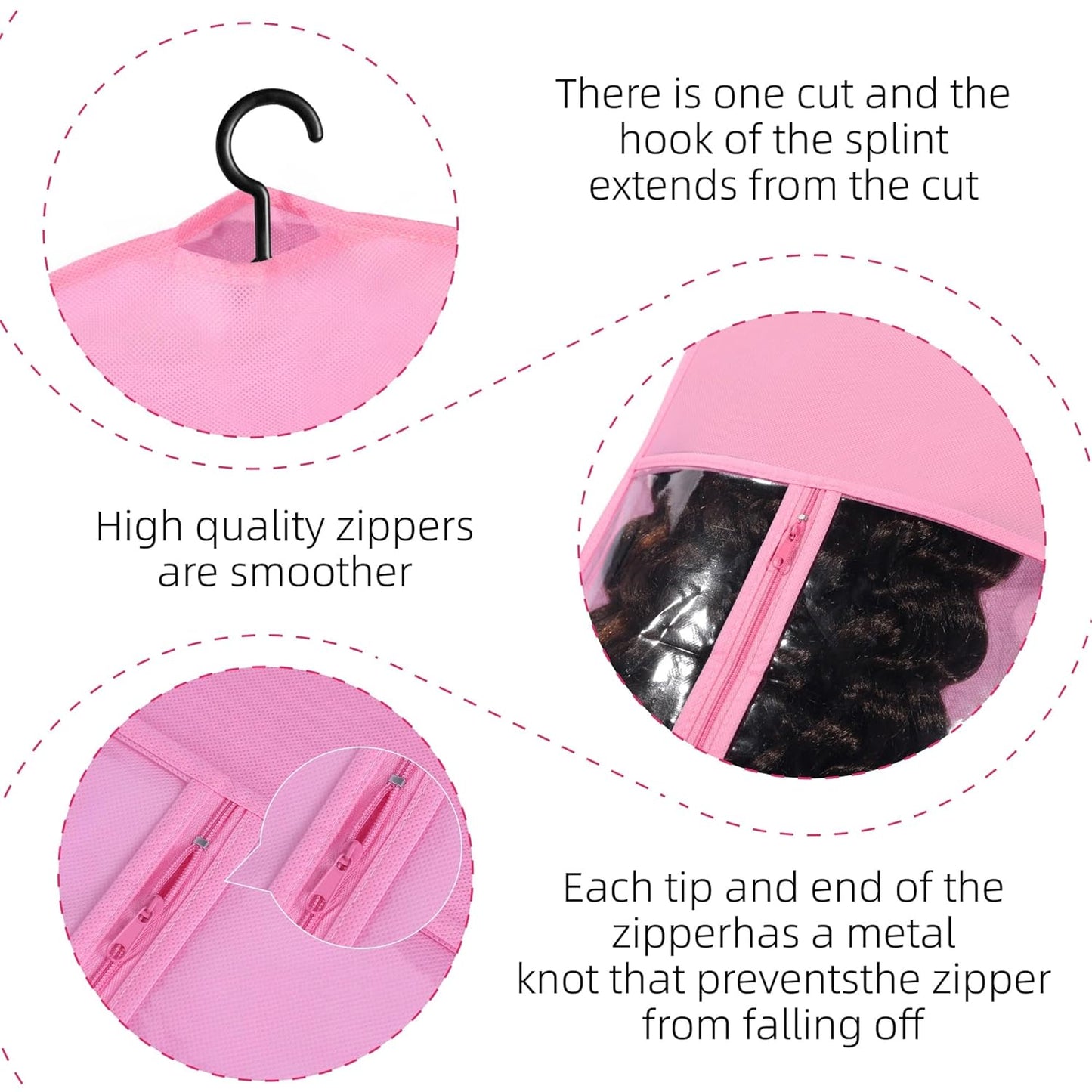 Wig Storage Bags - 2PCS Portable Wig Holders with Hanger | Organizer for Multiple Wigs & Hair Extensions (Pink)