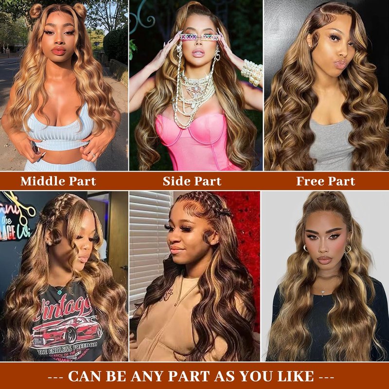 Hepnok 30 Inch Highlight Ombre Lace Front Wig Human Hair Honey Blonde Body Wave 13x6 HD Lace Front Wigs Human Hair Pre Plucked 200 Density Brown 4/27 Colored Lace Frontal Glueless Wigs for Women