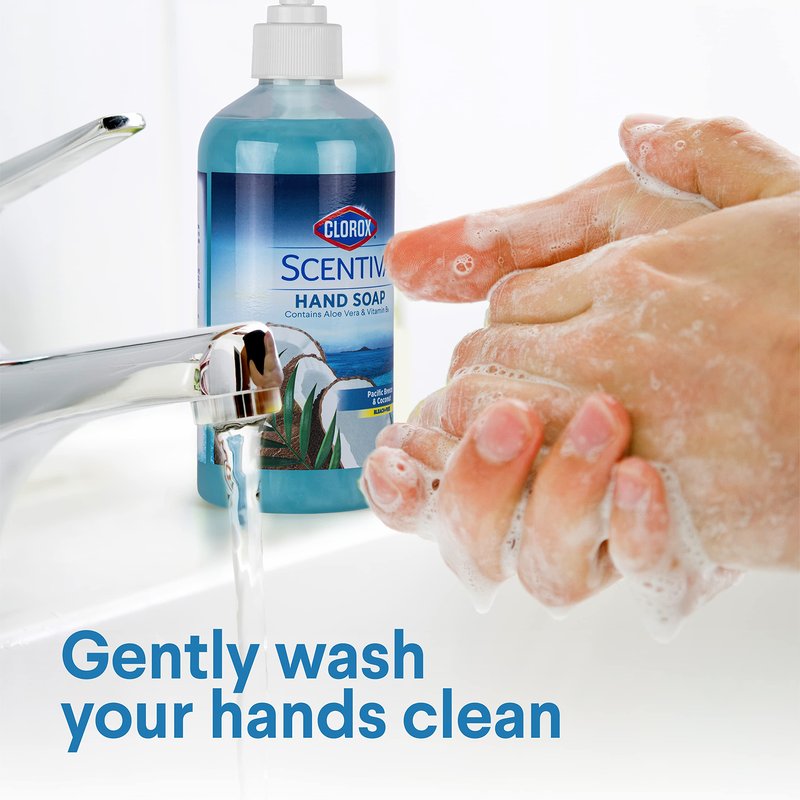Clorox Scentiva Liquid Hand Soap, Pacific Breeze and Coconut Scent - Bleach-Free Scented Hand Wash with Aloe Vera and Provitamin B5 for Kitchen or Bathroom, 14 Fl Oz - 12 Pack