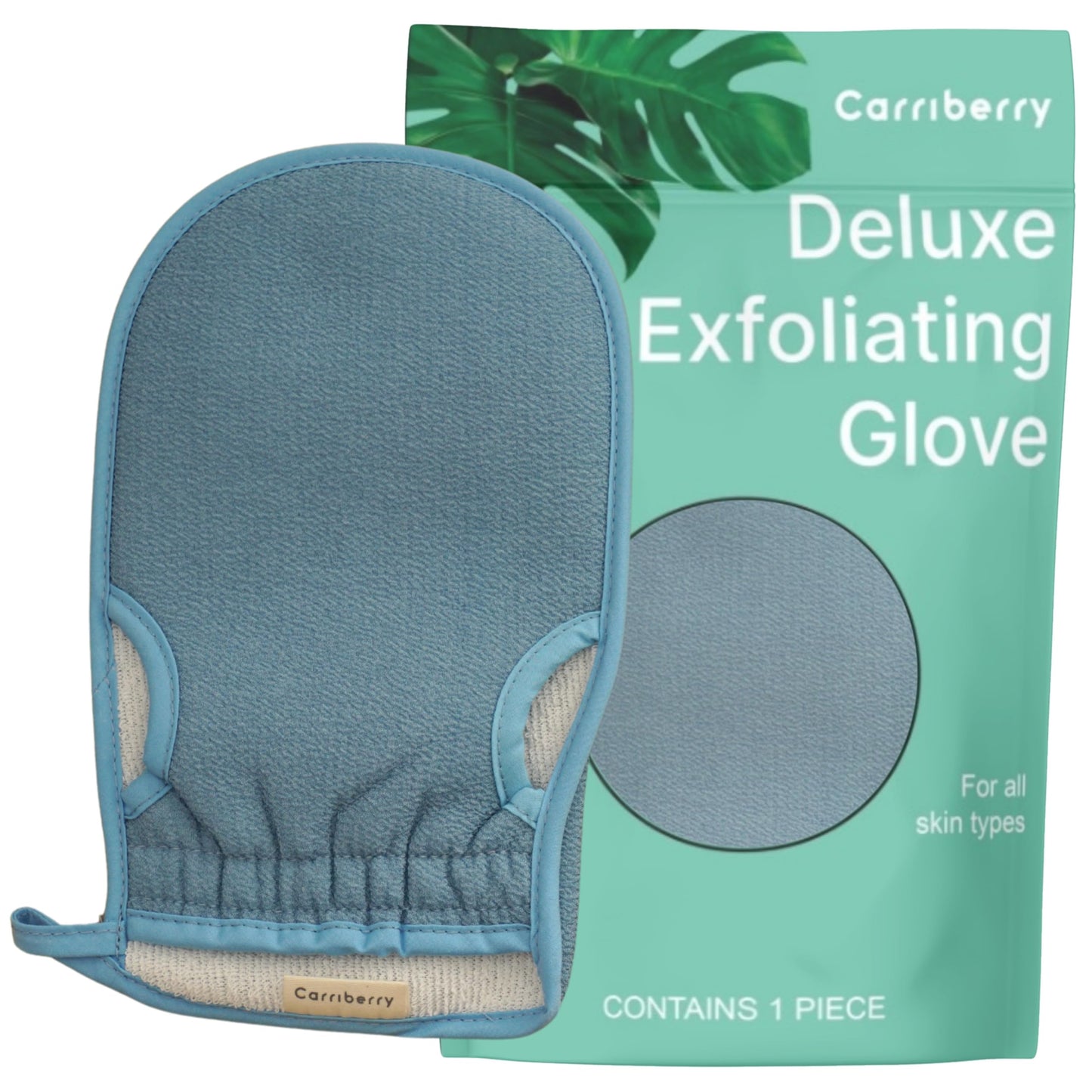 Carriberry Exfoliating Glove Body Scrubber, Viscose Fiber Bath Shower Deep Cleansing Scrub Mitt (Blue)