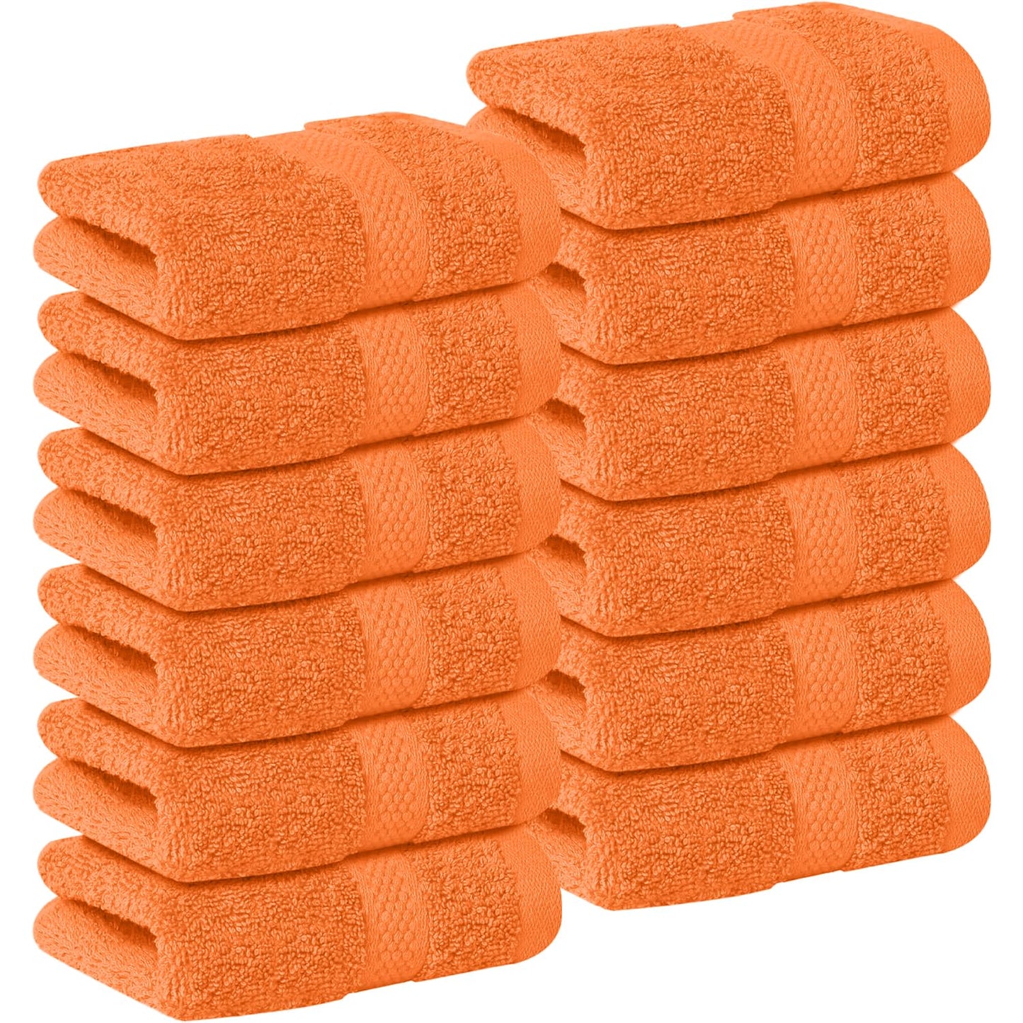 DAN RIVER 12-Pack Premium 100% Cotton Orange Face Towels for Bathroom - Reusable Face Wash Cloths for Showering 12x12 Inches - 550 GSM Super Soft & Absorbent Luxury WashCloths for Body, Spa & Gym