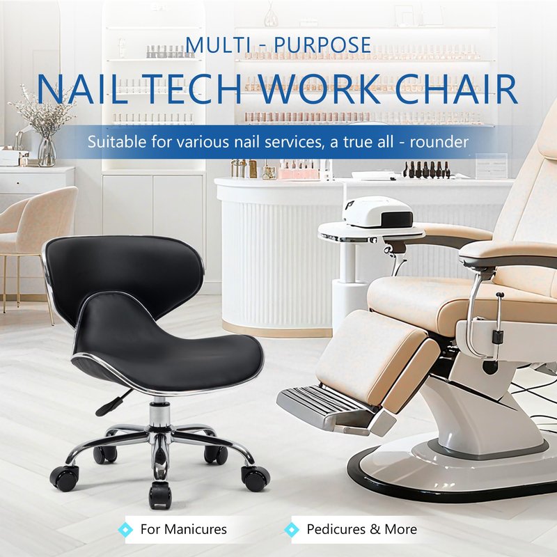 Lessmore Black Swivel & Adjustable Pedicure Stool - Ergonomic Nail tech Chair for Salon Professionals, Comfortable Pedicure Chair with Smooth Rotation (1, Black)