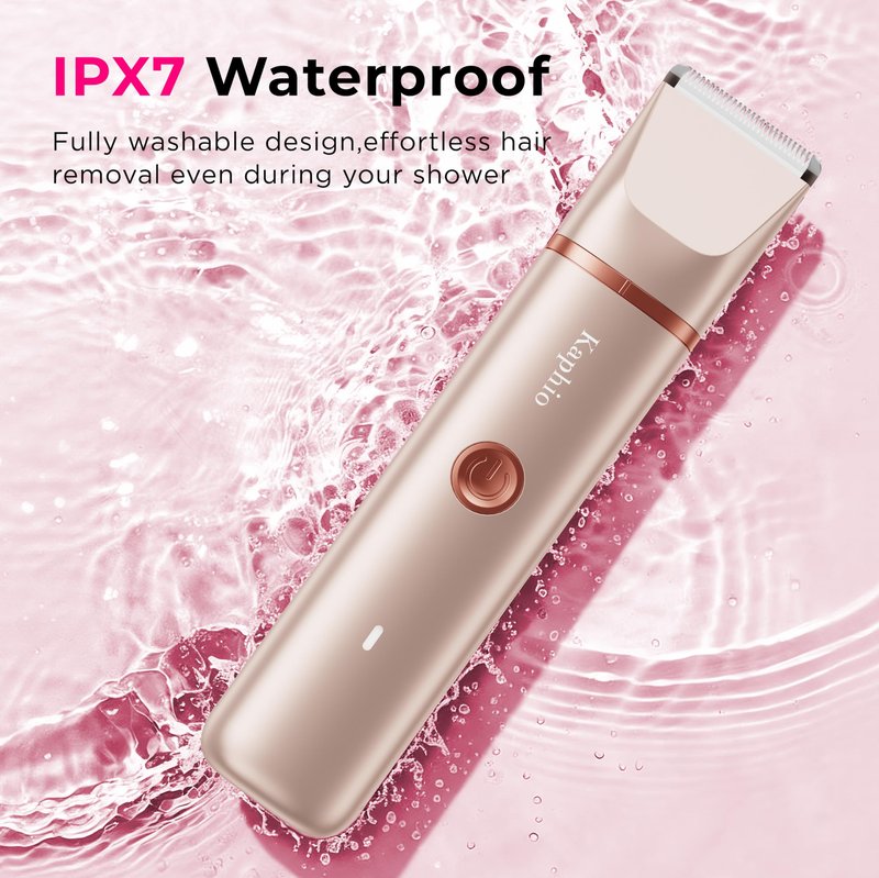 Bikini Trimmer for Women with Dual Head - IPX7 Waterproof & Painless Eletctric Razors for Public Hair - Eletric Shaver for Underarm Leg Body (Gold)