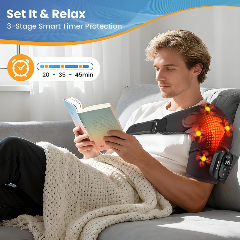 CBDYWVR Triple Method Shoulder Massager and Shoulder Heating Pad with Massage, Featuring 5 Heating Levels & 5 Vibration Modes, 5000mAh Battery for Long-Lasting Power and Adjustable Design (Black)