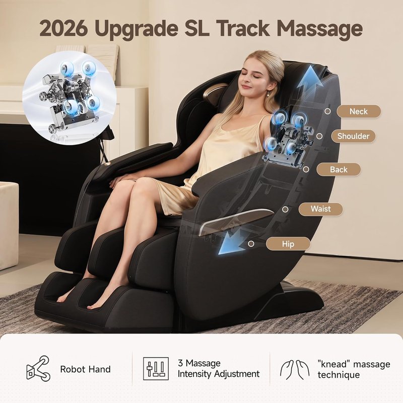 Real Relax 2D SL-Track Massage Chair - Full Body Zero Gravity Recliner with 8 Auto Modes & Voice Broadcast | Black