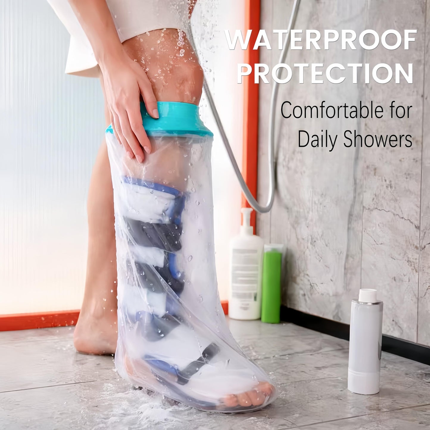Quiheat Waterproof Leg Cast Cover for Showering, Reusable Shower Sleeve for Leg After Surgery, Watertight Non-Slip Adult Fracture Protector Bag, Watertight Adult Cast Protector for Calf/Ankle/Wound/Bandages
