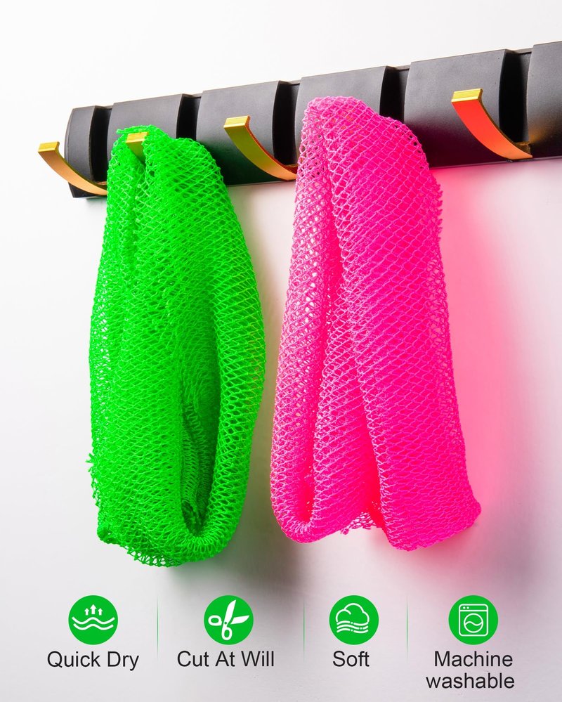 MTDLYICE African Net Sponge 2 Pack, Back Scrubber for Shower, XL 80CM Exfoliating Washcloth, African Net Sponge Authentic, Body Scrubber exfoliator Bath Accessories (Pink,LightGreen)