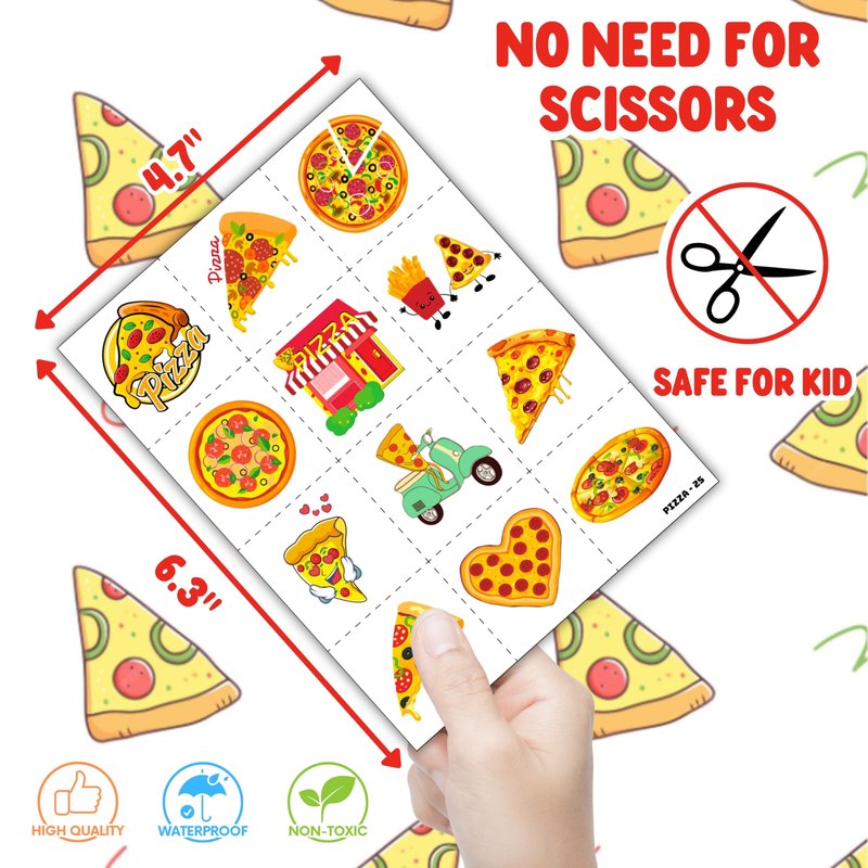72PCS Pizza Party Set 48PCS Temporary Tattoos 24PCS Slap Bracelets Fun Food Themed Birthday Supplies, Baby Shower Gifts, Classroom Rewards & Party Decor for Kids Boys & Girls