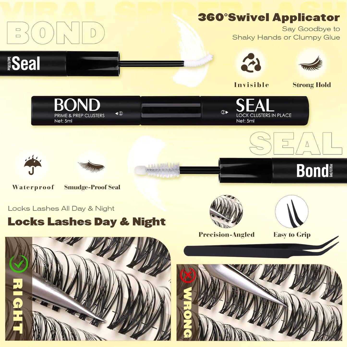 Skiennix Natural Lash Clusters Kit - Wispy Eyelash Extensions with Invisible Band | 10-16mm C Curl