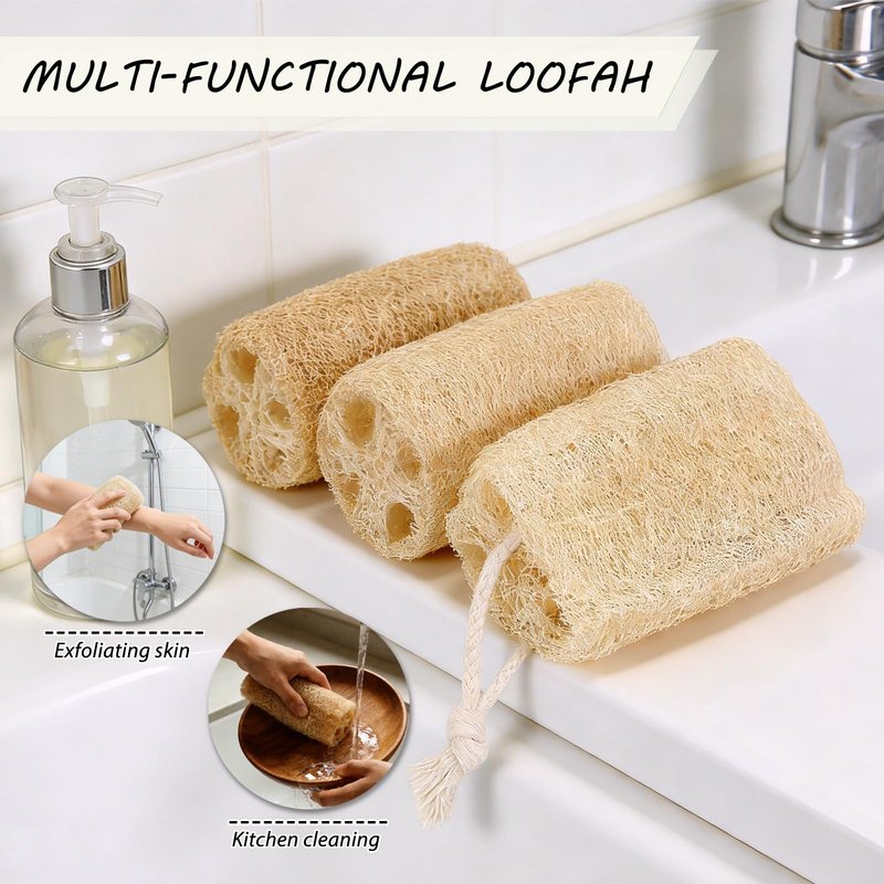 Balifeel Natural Loofah Sponge Organic Loofa Set 6 Pack,Exfoliating Body Scrubber Shower Luffa Men and Women for Bath Cleaning Skin Back and Face Eco Tool