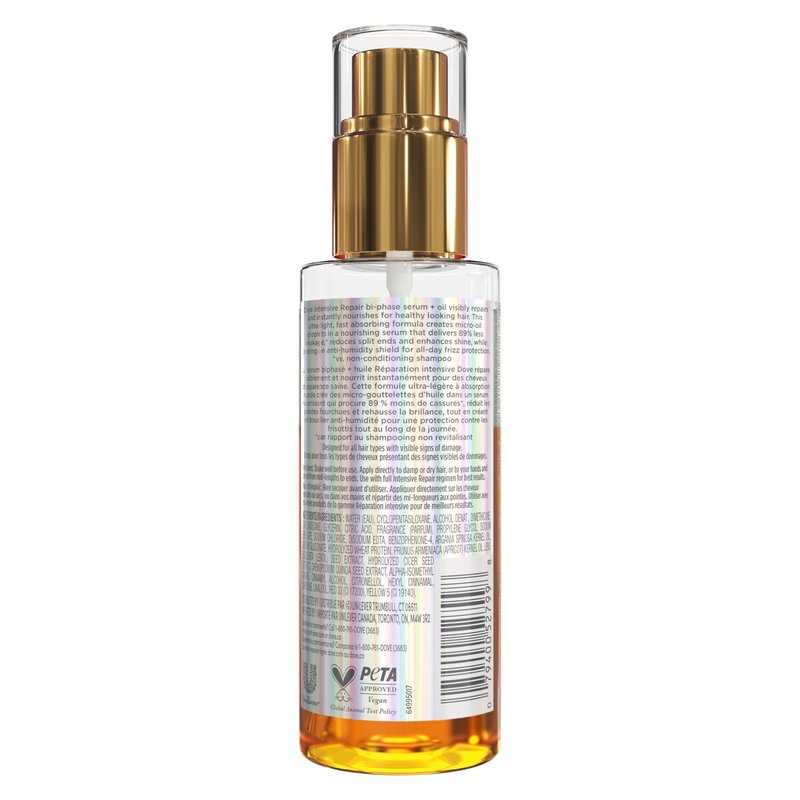 Dove Damage Therapy Intensive Repair with Amino Serum Bi-Phase Serum + Oil Hair Spray for Shine, Frizz Control, and Split Ends 3.9 oz